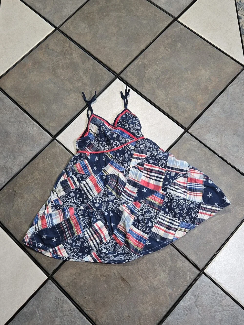 The Children's Place Patchwork Bandana Sundress 3T Patriotic Americana Dress - Picture 2 of 9